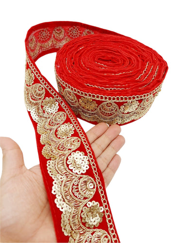9 Yards Embroidered Velvet Fabric Trim Sequins Lace Sewing Trimming Sari Trim Indian Border